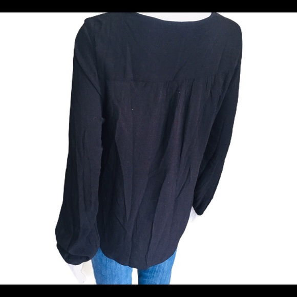 GAP Boho Embroidery Peasant Blouse With Long Sleeves Black/Ivory Size XS - Picture 9 of 15